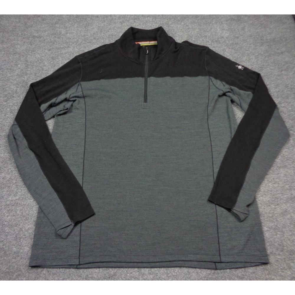 Smartwool 1/4 Zip Sweater Mens XL Black Gray Merino Sport 250 Wind‎ Breaker